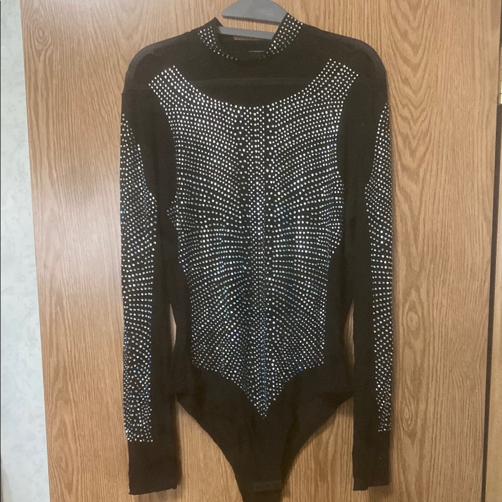 Mesh black/rhinestone bodysuit